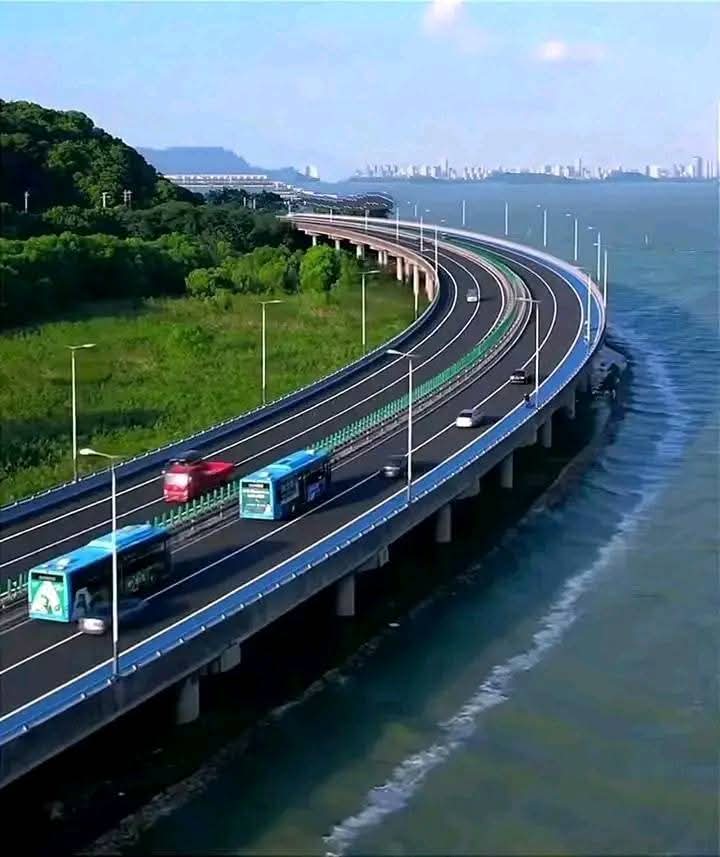Elevated coastal road bridge over the sea